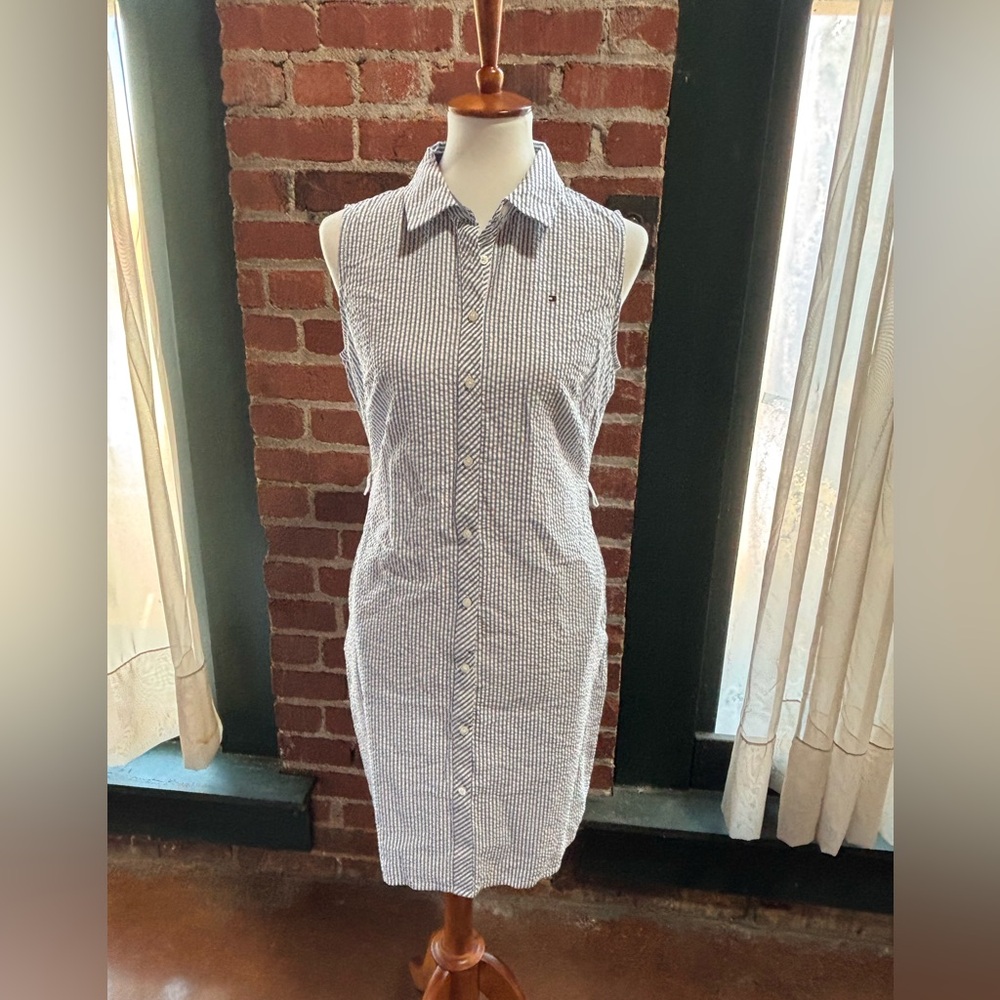 Tommy Hilfiger Light Weight Blue & White Striped Button-Front Seersucker dress